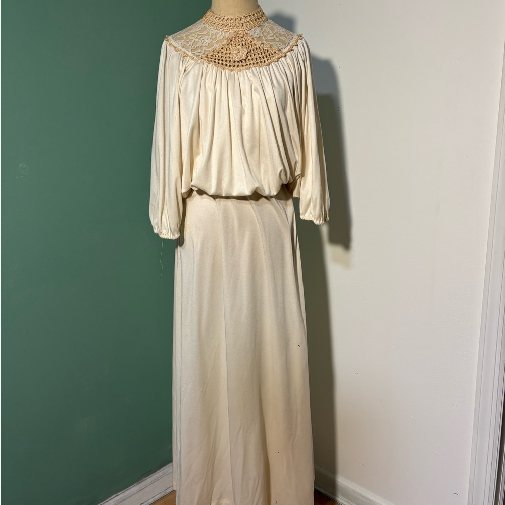 Cream Bateau Neck Gown with Bishop Sleeves